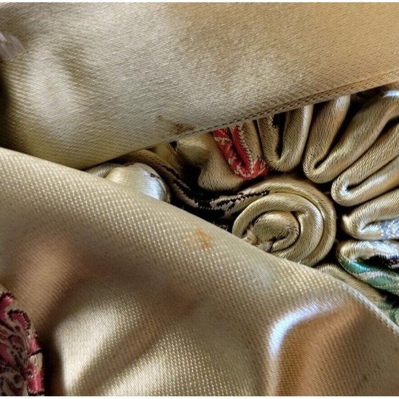 Vintage Chinese Womens Gold Silk Brocade Embroidered Long Coat Jacket Robe Small - Picture 9 of 11